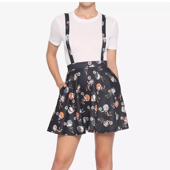 Hot Topic Haikyu!! Chibi Suspender Skater Skirt Black Large - Picture 1 of 11